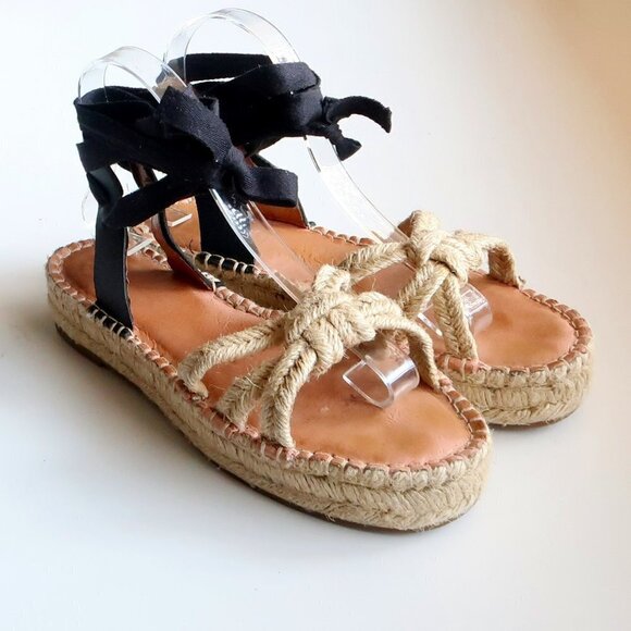 Madewell The Gwen Flat Platform Espadrille Ankle Tie Lace Up Jute Sandals 7.5 - Picture 1 of 16